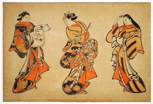 Modern Reproduction of: Iwai Sagenda as a Courtesan, Sanjō Kantarō as a Wakashū, and an Unidentified Actor as a Courtesan