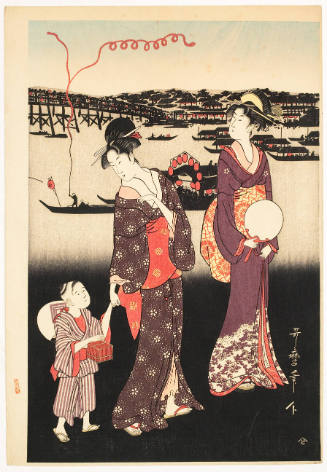 Modern Reproduction of: Enjoying the Evening Cool on the Banks of Sumida River, center sheet