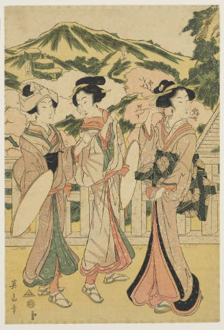Women Visiting a Shrine amidst Cherry Blossoms