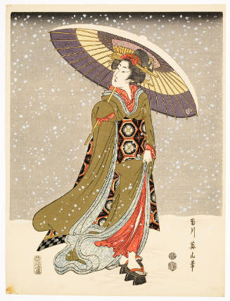 Modern Reproduction of: Woman with Umbrella in Snow