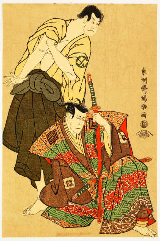 Modern Reproduction of: Kabuki Actors Ichikawa Yaozö III as Fuwa Banzaemon and Sakata Hangorö III as Kosodate Kannonbö