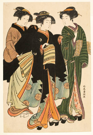 Modern Reproduction of: Geisha, Assistant, and Maid Carrying Shamisen Case