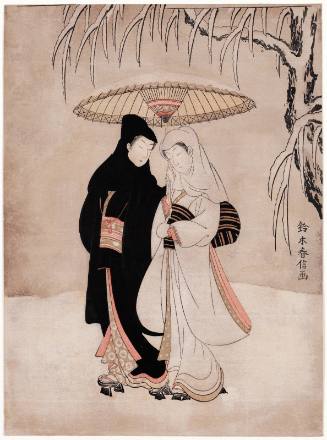 Lovers Sharing an Umbrella