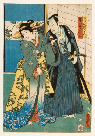 Onnagata actor Iwai Kumesaburo III as Geisha Koman (left) and actor Kataoka Gato II as Satsuma Gengobei (right)