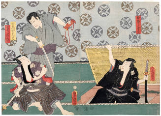 Kawarazaki Gonjürö I as Obö Kichiza, Ichikawa Kodanji IV as Oshö Kichiza, Ichimura Uzaemon XIII as Jüzaburö