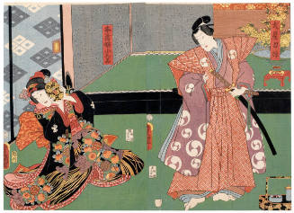 Ichimura Uzaemon XIII as Honzō Musume Konami (L) and Iwai Kumesaburō III as Ōboshi Rikiya (R)