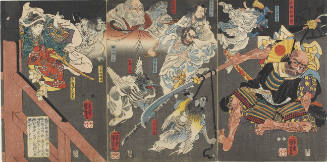 Ushiwaka (Yoshitsune) and Goblins (Tengu) Attack Benkei on Gojö Bridge