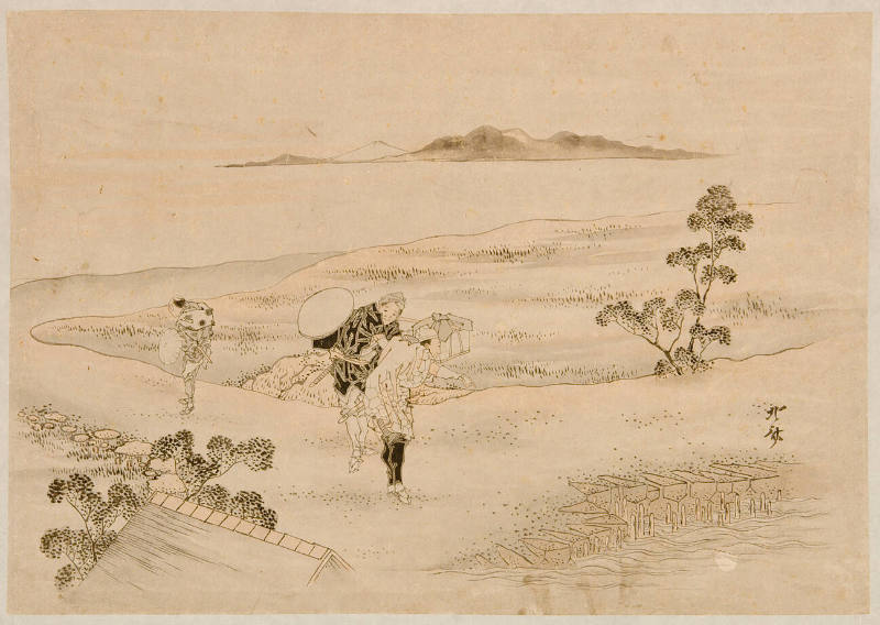 Modern Reproduction of: Three Travelers and Mount Fuji
