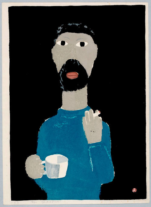 Man in Blue Jersey With Cup And Cigarette (version 12, 24, 27, 28)