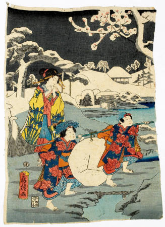 Snow Scene with Woman and Children