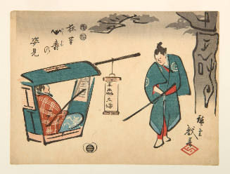 Kabuki Scene, Man in Palanquin, Man with Sword (descriptive title)
