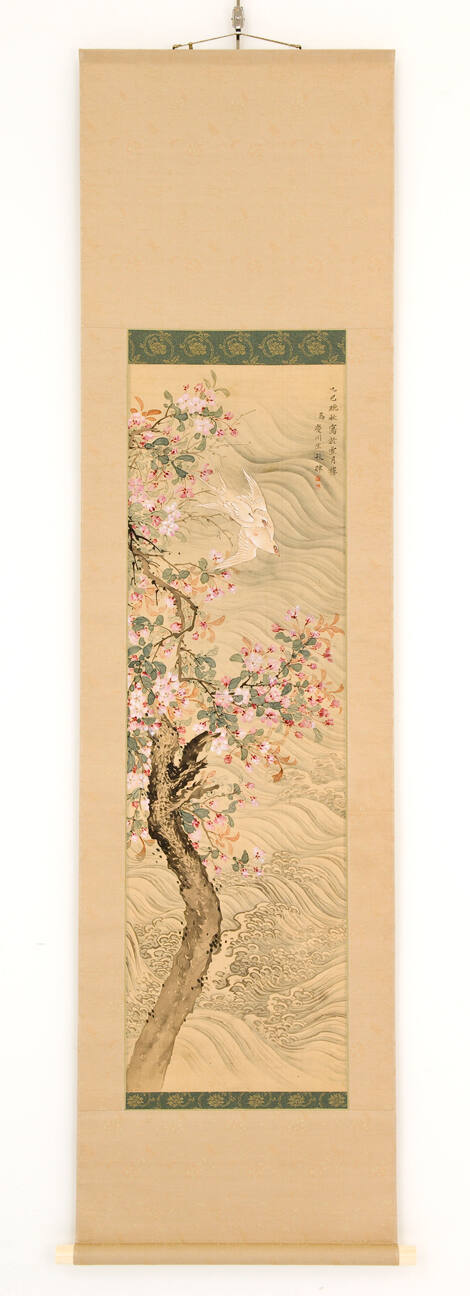 White Birds, Cherry Blossoms and Stream