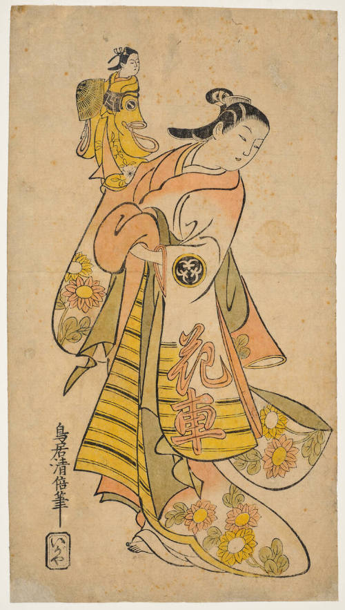 An Onnagata Actor Holding the Monnosuke Puppet