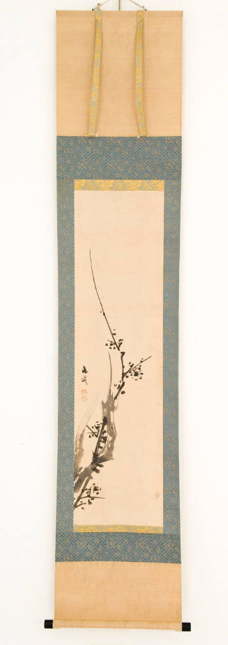 Triptych: ""Bamboo Branch"", ""Hotei with a Sack, Staff, and Gumbai Uchiwa, “Plum Blossoms""