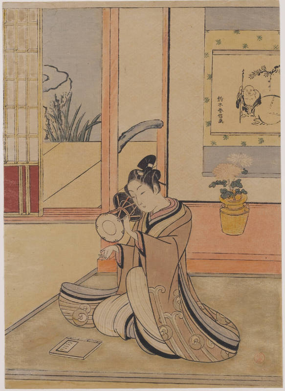 Man with Drum, Seated in Front of  Tokonoma (Descriptive title)