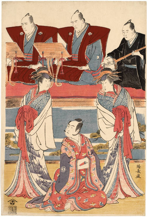 Sawamura Söjürö III as Soga-no-Jürö, Segawa Kikunojö III as Lost Soul of Yatsuhashi and Ichikawa Danjürö V as Lost Soul of Seigen