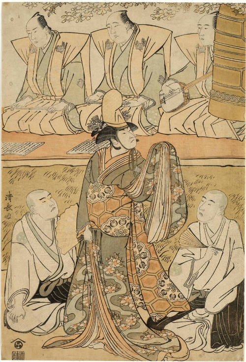 Edokanoko Musume Dōjōji:Nakamura Nakazō I as the Shirabyōshi Katsuragi, Matsumoto Kōshirō IV as Meigetsubō and ōtani Hiroji III as Izayoibō