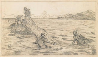 Drawing related to the etching "Hanalei Fishermen, Hawaii"