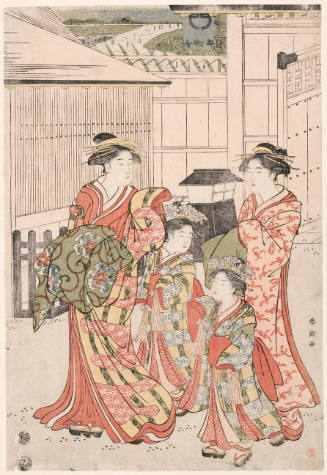 A Courtesan Accompanied by her Shinzo and Two Kamuro