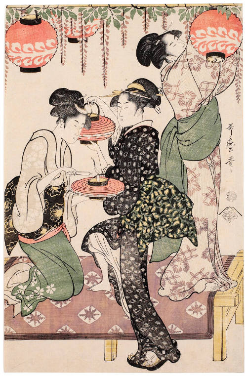 Teahouse Maidens under a Wisteria Trellis