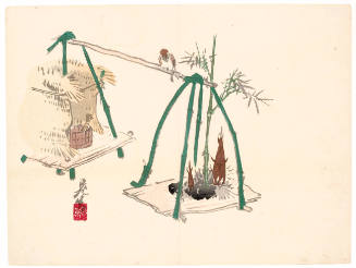 Bird Resting on a Bamboo Carrying Device