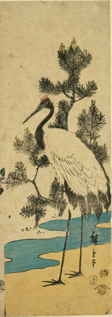 A Crane and Pine Trees  (Descriptive Title)