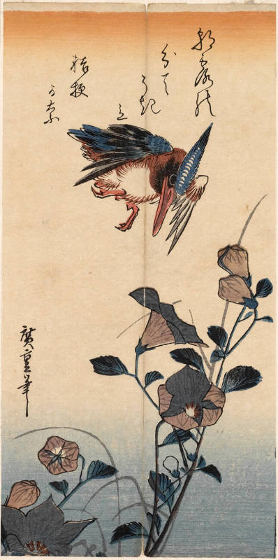 Kingfisher and Japanese Bellflower  (Descriptive Title)