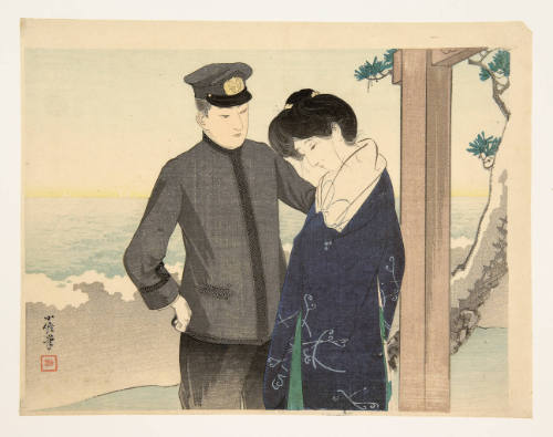 Soldier and Woman Talking at the Beach