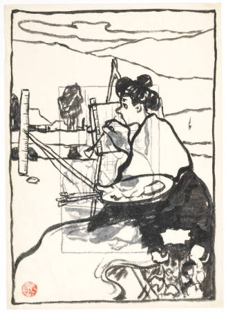 Front: Woman Painting a Landscape; Verso: Woman and Child