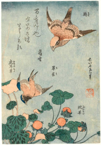 Modern Reproduction of: Shrike and Bluebird with Begonia and Wild Strawberry