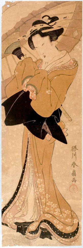 Courtesan with Umbrella Walking in the Snow