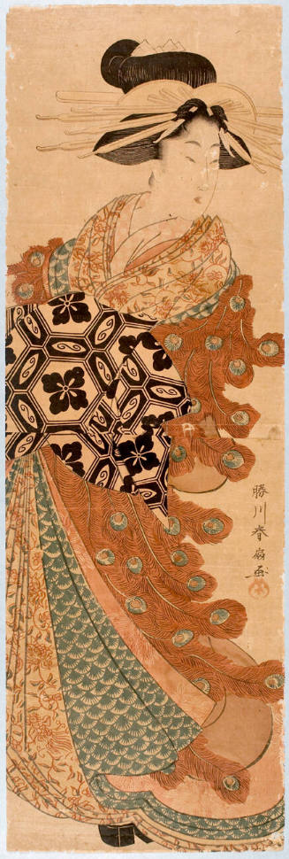Courtesan Wearing a Kimono Decorated with Peacock Feathers