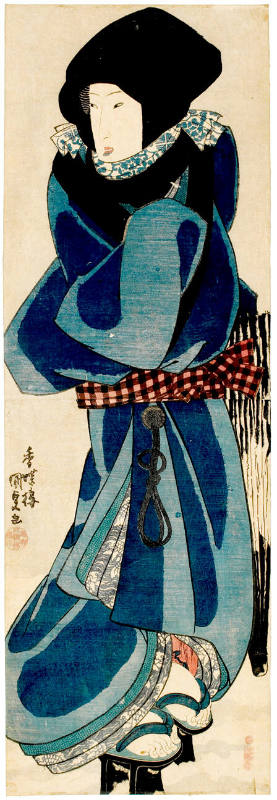 Courtesan walking in snow