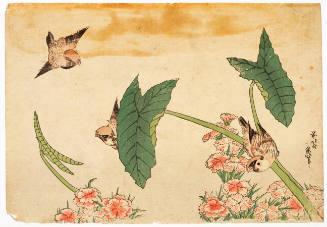Pinks and Leaves with Sparrows