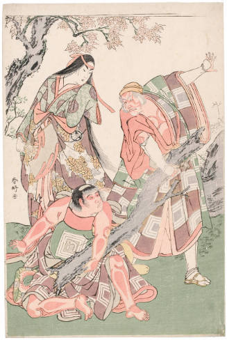 Ichikawa Danjürö V as Ninna-ji Saibei, Segawa Kikunojö III as Yama'uba (the Mountain Hag) and Ichikawa Monnosuke II as Kintoki in the Kabuki Performance "Otokoyama Furisode Genji"