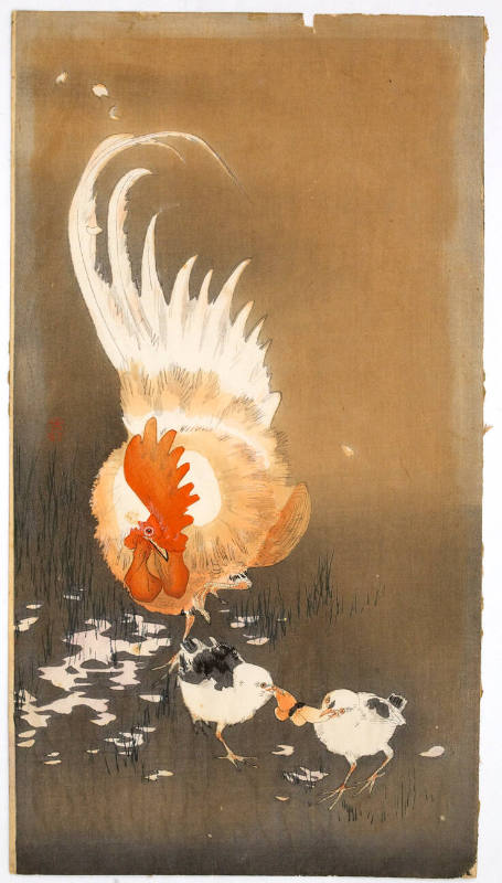 Rooster and Chicks with Butterfly