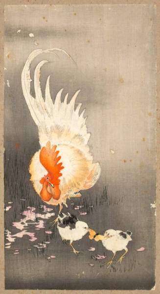Rooster and Chicks with Butterfly