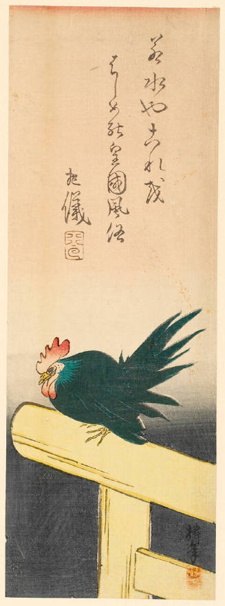 Rooster Perched on Torii Gate
