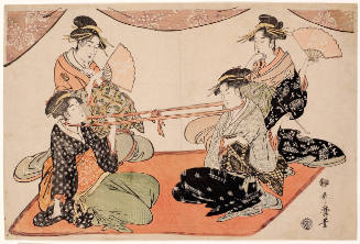 Okita and Ohisa in a Tug-of-war with a Sash Looped Around Their Necks