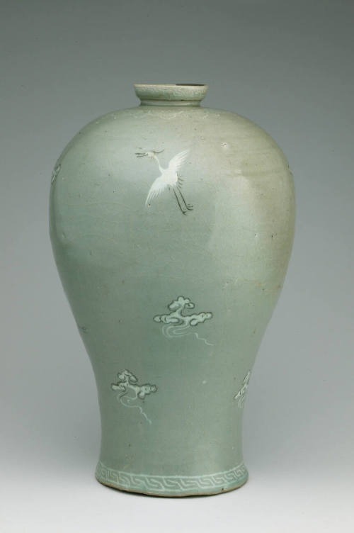 Plum Blossom Vase (Maebyong) with Crane and Cloud Design
