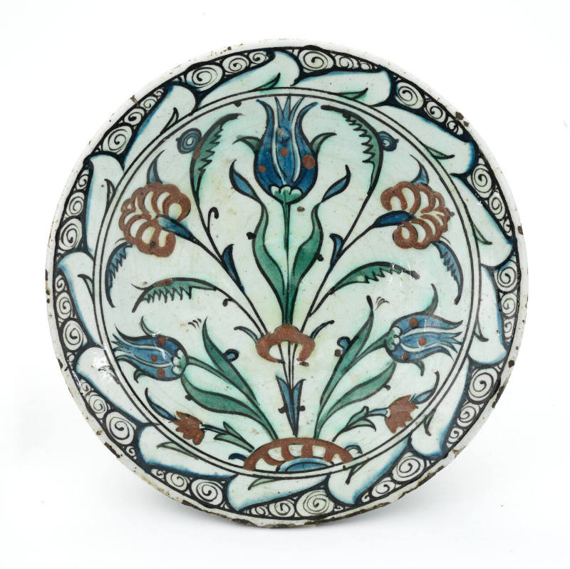 Glazed Plate with Tulip Decoration