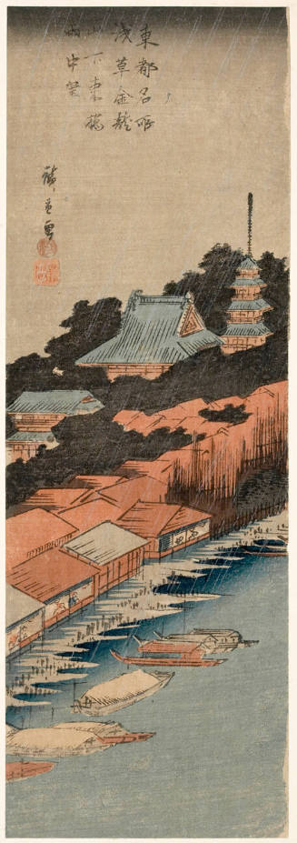 Distant View of Azumabashi Bridge in Rain, below Asakusa Kinryüzan Temple