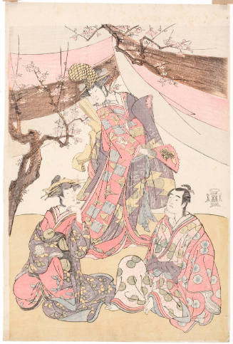 Nakayama Kojürö VI as Minamoto no Tametomo Disguised as Hotoke Gozen, Osagawa Tuneyo II as Courtesan Naniwa-zu and Sawamura Söjürö III as Komatsu Shigemori