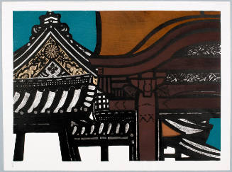 Nijo Castle Gate (Stage 10 of 12: Deep Browns Added to Yellow, Blue, and Black)
