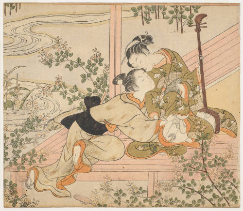 Lovers on Veranda with Shamisen