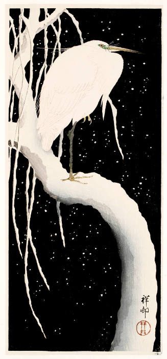 Egret on Snowy Branch