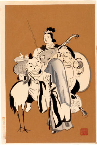 Four of the Seven Gods of Good Luck: Daikoku, Ebisu, Jüröjin, and Benzaiten