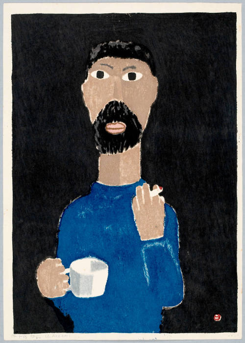 Man in Blue Jersey With Cup And Cigarette (version 12, 24, 27, 28)