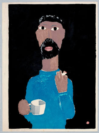 Man in Blue Jersey With Cup And Cigarette (version 12, 24, 27, 28)