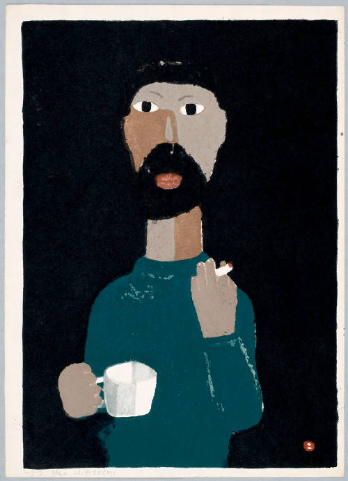 Man in Blue Jersey With Cup And Cigarette (version 12, 24, 27, 28)